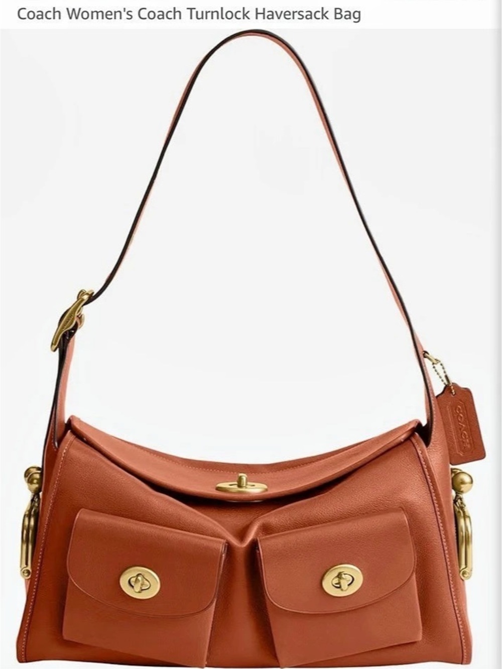 Coach Turnlock Haversack Leather Shoulder Bag Amber Brown